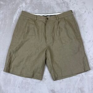 Brooks Brothers Irish 100% Linen Shorts Mens W35 Pleated Khaki Preppy EUC